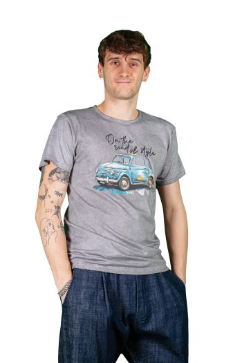 T-shirt uomo stampa Fiat 500 vintage grigio