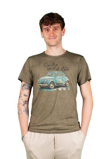 T-shirt uomo stampa Fiat 500 vintage verde